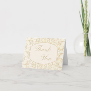 Floral Damask Creme and Beige Thank You Card