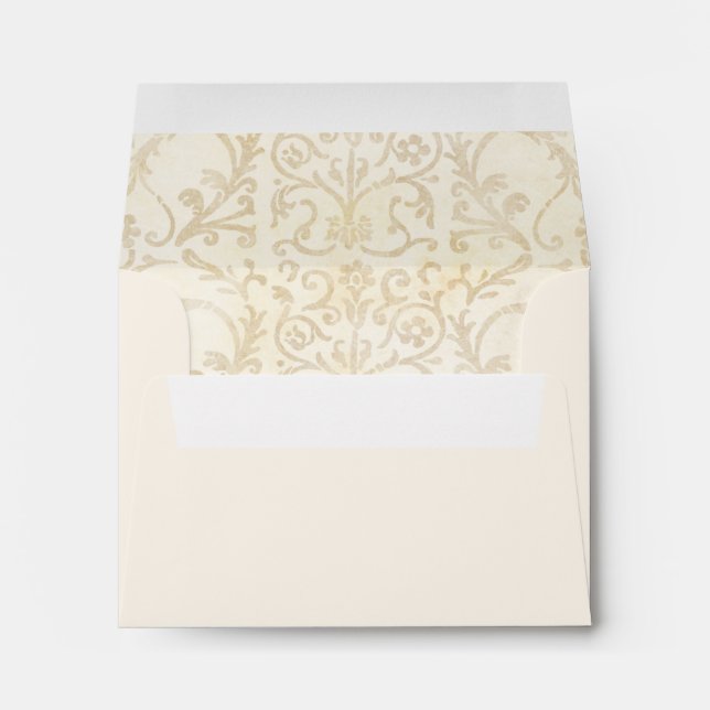 Floral Damask Creme and Beige Wedding Envelopes (Back (Bottom))