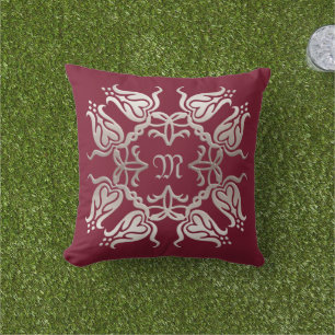 floral damask golden element.monogram. cushion