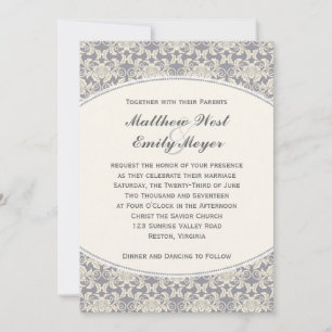 Floral Damask Lace Wedding Invitation