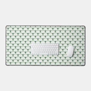 Floral Damask Pattern Green & White Desk Mat