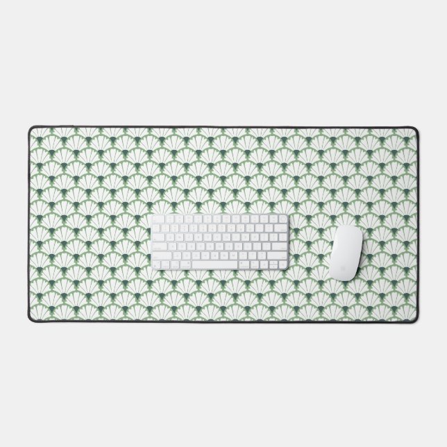 Floral Damask Pattern Green & White Desk Mat (Keyboard & Mouse)