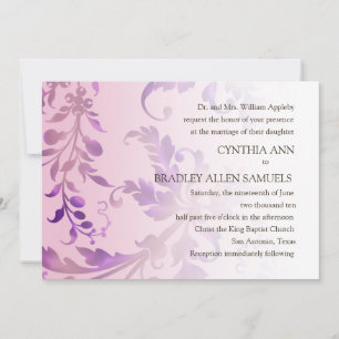 Floral Damask Pink and Purple Wedding Invitation