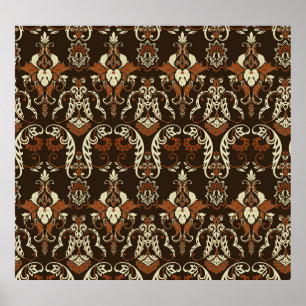 Floral damask print: vintage seamless. poster