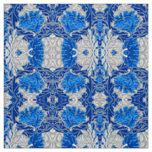 Floral Damask, Sapphire Blue and Grey  Fabric