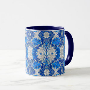 Floral Damask, Sapphire Blue and Grey  Mug