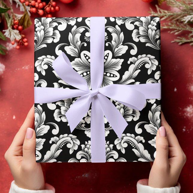Floral Damask Seamless Sliver Shiny Flower Pattern Wrapping Paper (Creator Uploaded)