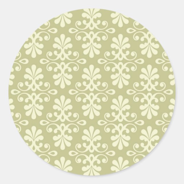 Floral damask wallpaper classic round sticker (Front)
