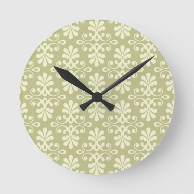 Floral damask wallpaper round clock (Front)