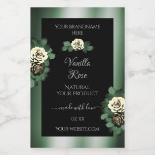 Floral Dark Green Black Product Labels Leafy Roses
