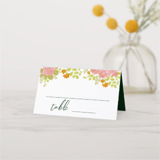 Floral Dark Green Wedding Botanic Place Card