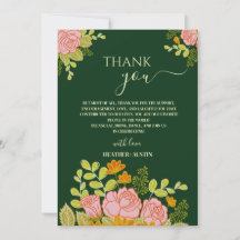 Floral Dark Green Wedding Thank you