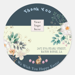 Floral Dark Green With Logo Multi purpose Thank    Classic Round Sticker