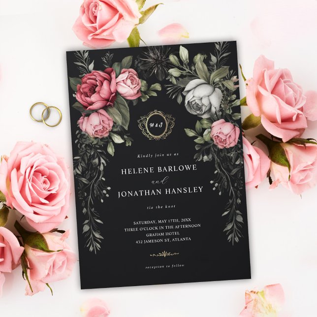 Floral Dark Moody Monogram Wedding Invitation (Floral Dark Moody Monogram Wedding Invitation)
