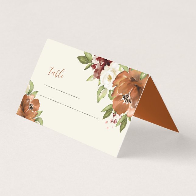Floral Dark Orange Autumn Flowers Place Card (Back)