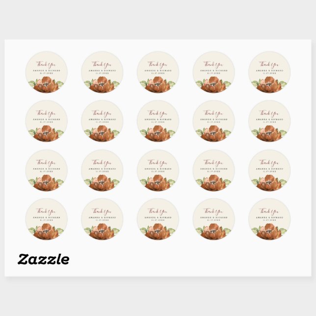 Floral Dark Orange Autumn Wedding Sticker (Sheet)