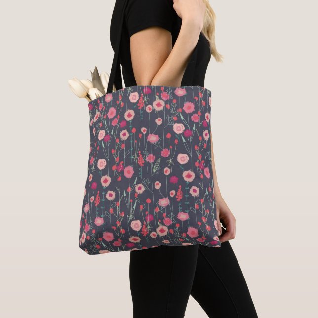 Floral Dark Pattern Tote Bag (Close Up)
