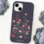 Floral Dark Personalised Case-Mate iPhone 14 Case<br><div class="desc">Modern Bohemian painting of wild flowers I saw by a wall in Plymouth. 
Pretty boho loose pink floral painting on a dark grey background.
Change the name to personalise.</div>