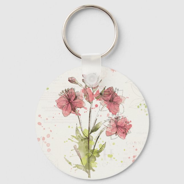 Floral Dark Pink Splash Key Ring (Front)