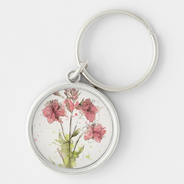 Floral Dark Pink Splash Key Ring (Front)
