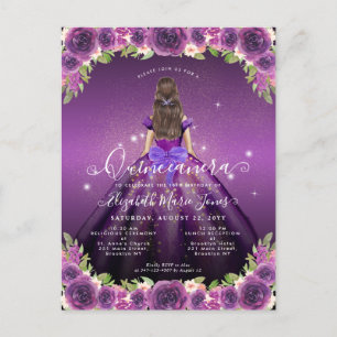 Floral Dark Purple Gold Glam Princess Quinceanera Postcard