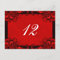 Floral Dark Red Goth Reception Table Number Cards
