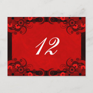 Floral Dark Red Goth Reception Table Number Cards