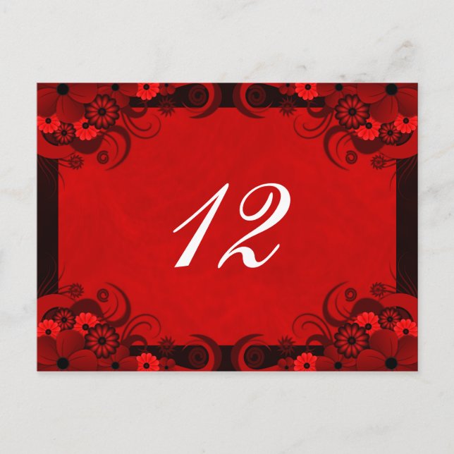 Floral Dark Red Goth Reception Table Number Cards (Front)
