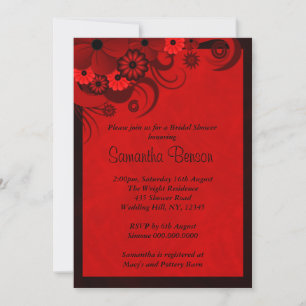 Floral Dark Red Goth Wedding Bridal Shower Invites