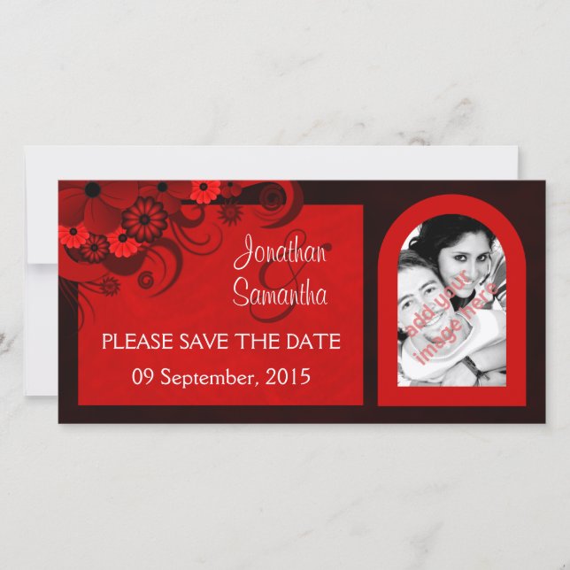 Floral Dark Red Gothic Save The Date Photo Cards (Front)