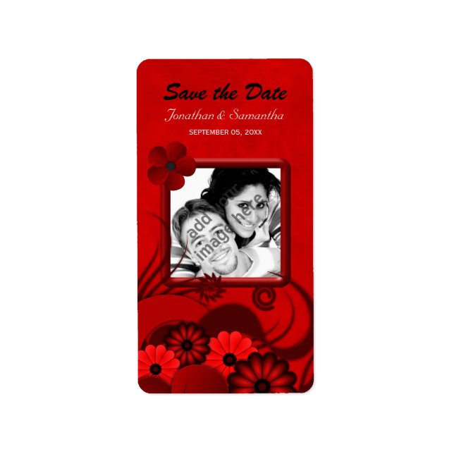 Floral Dark Red Gothic Save The Date Wine Labels (Front)