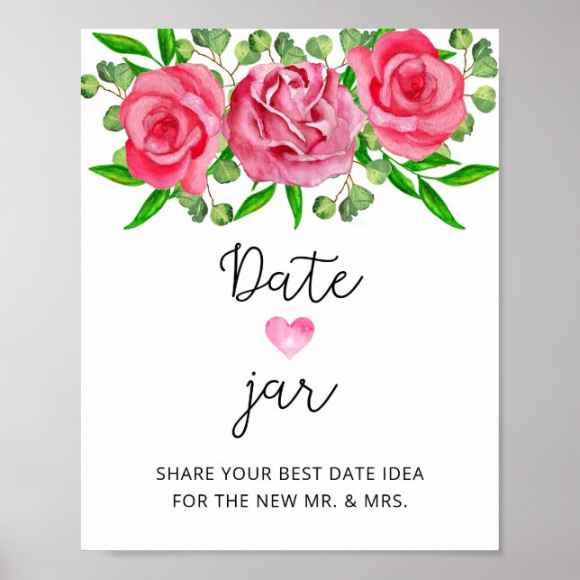 Floral date night ideas. Date jar bridal game Poster (Front)
