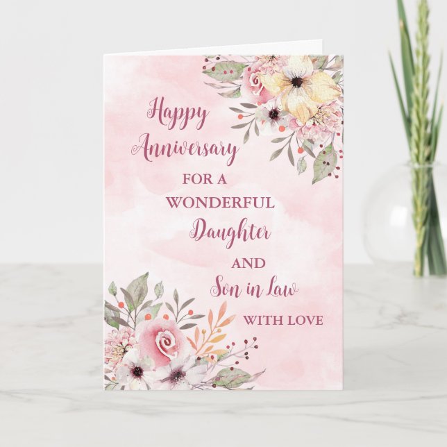 Floral Daughter & Son in Law Wedding Anniversary Card (Front)