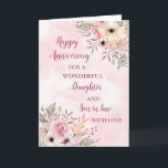 Floral Daughter & Son in Law Wedding Anniversary Card<br><div class="desc">Happy wedding anniversary card for daughter and son in law with beautiful watercolor vintage flowers and sentimental verse.</div>