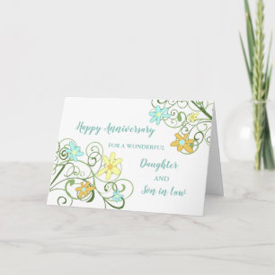 Floral Daughter & Son in Law Wedding Anniversary Card