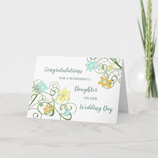 Floral Daughter Wedding Day Congratulations Card (Front)