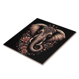 Floral dawn elephant art ceramic tile