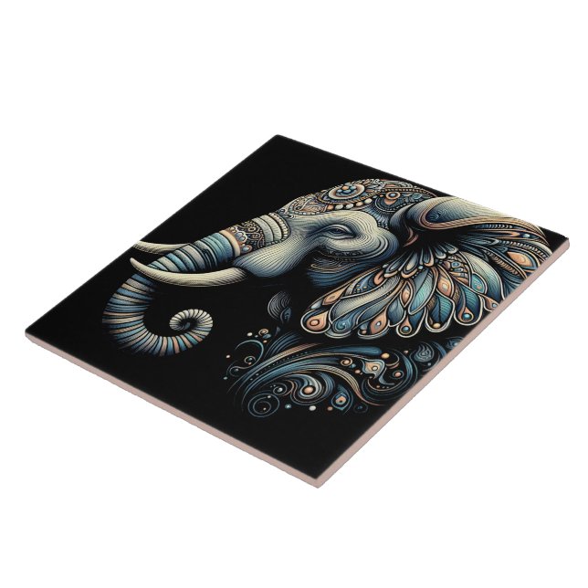 Floral dawn elephant art ceramic tile (Side)