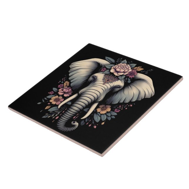 Floral dawn elephant art ceramic tile (Side)
