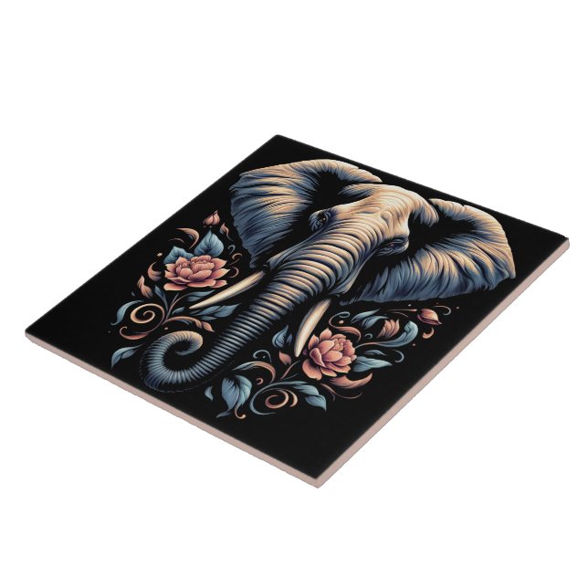 Floral dawn elephant art ceramic tile (Side)