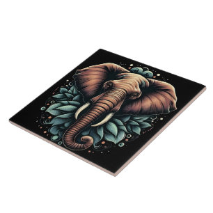 Floral dawn elephant art ceramic tile