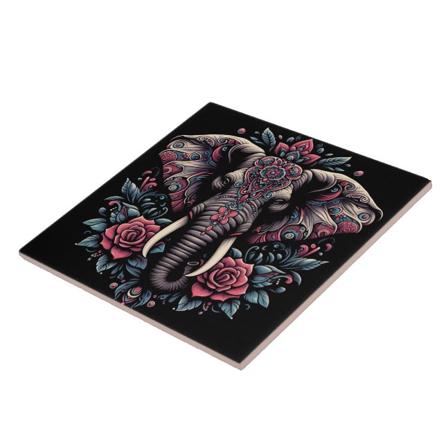 Floral dawn elephant art ceramic tile (Side)