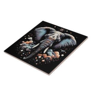 Floral dawn elephant art ceramic tile