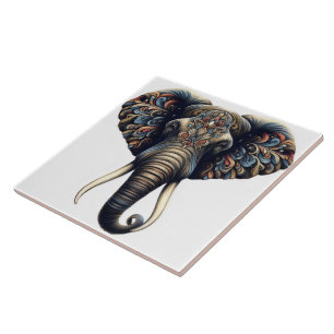 Floral dawn elephant art ceramic tile