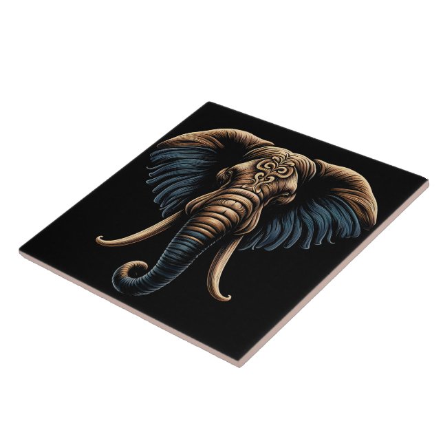 Floral dawn elephant art ceramic tile (Side)