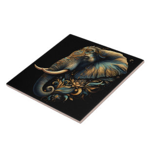Floral dawn elephant art ceramic tile