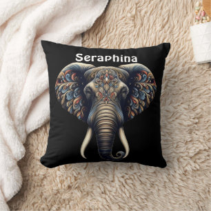 Floral dawn elephant art cushion