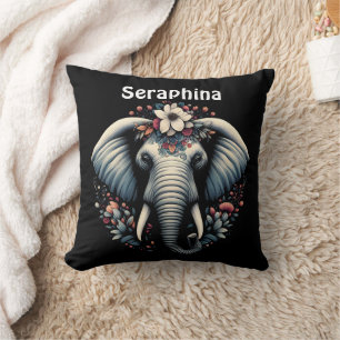 Floral dawn elephant art cushion