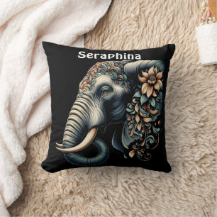 Floral dawn elephant art cushion