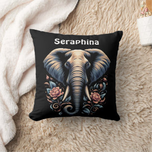 Floral dawn elephant art cushion